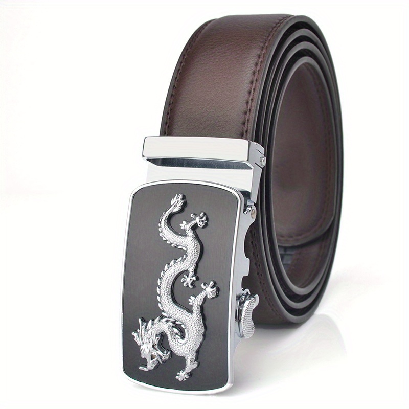 Men's Leather Belt Dragon Pattern Automatic Buckle Business Suit Waist Strap