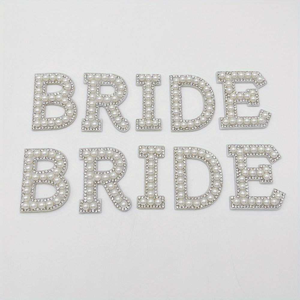 Iron on Letters for Clothes, 5 Pcs Rhinestone Iron on Patches,Glitter Bride  Rhinestone Pearl Stick on Letters Patches Letters Glitter Bride Iron  Letters for Clothing Hats Shoes DIY Craft Supplies : 
