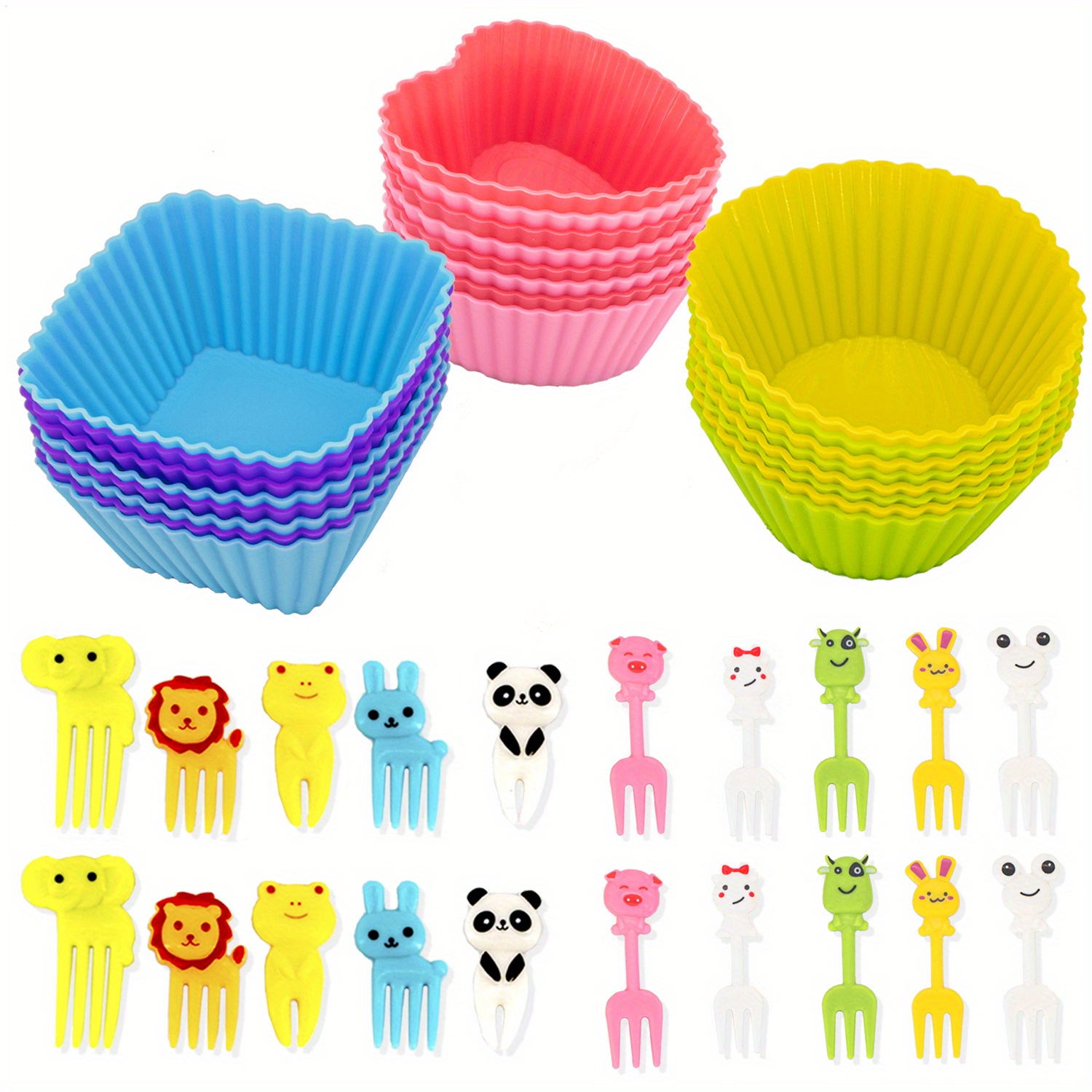 Bento Lunch Box for Kids Adult,4 Compartment Bento Box Containers with Fun  Accessories Thick Silicone Food Cake Cups, Cute Food Picks for Kids,Easy to