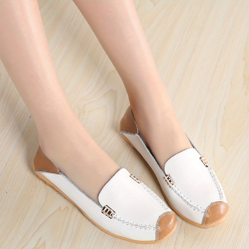 White soft clearance leather flat shoes