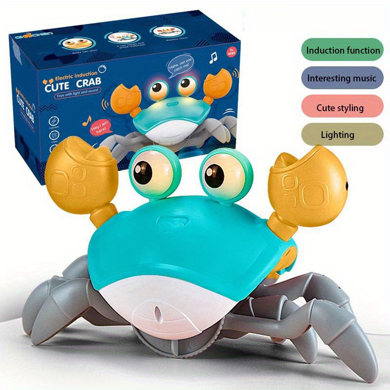 Aitbay Juguete de cangrejo gateante para bebé, recargable con música y luz  LED, juguetes sensoriales para bebés, niños y niñas, regalos