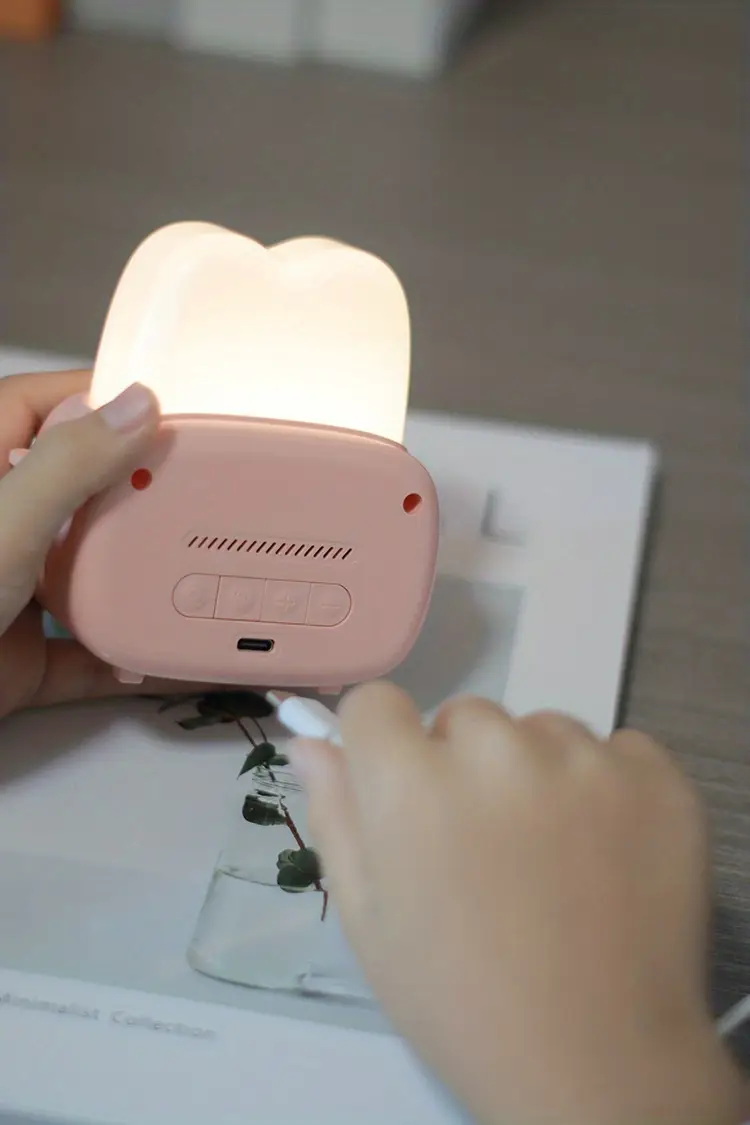 modern freestanding bedside alarm clock night light adjustable soft light usb rechargeable lithium battery button control plastic shade for bedroom tabletop use Product details 6