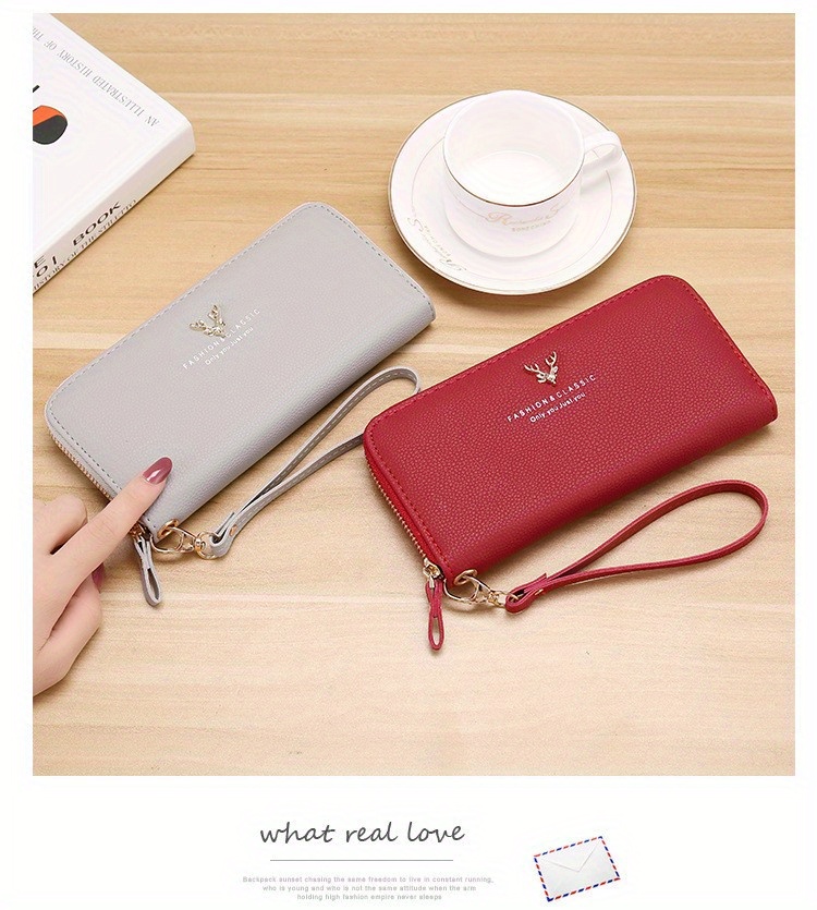 Minimalist Solid Color Long Wallet, Zipper Around Coin Purse, Large  Capacity Credit Card Holder - Temu Italy