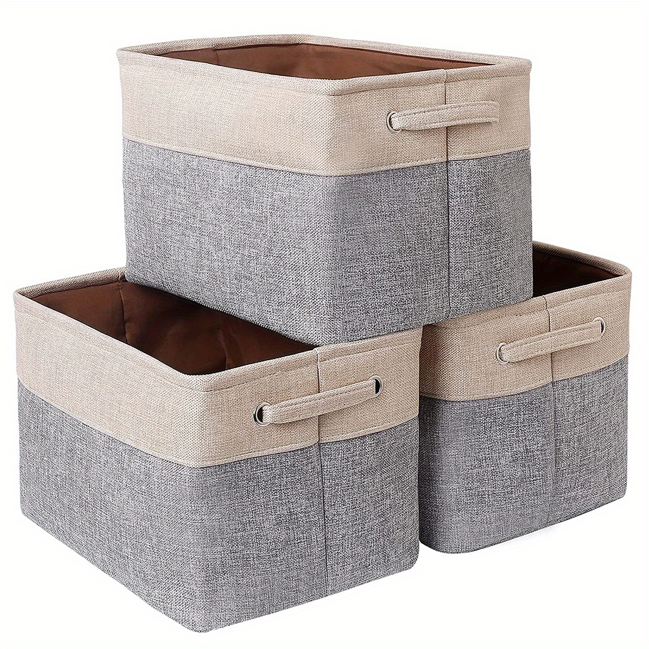 3pcs Folding Storage Bins Foldable Canvas Fabric Storage Basket Cubic Box