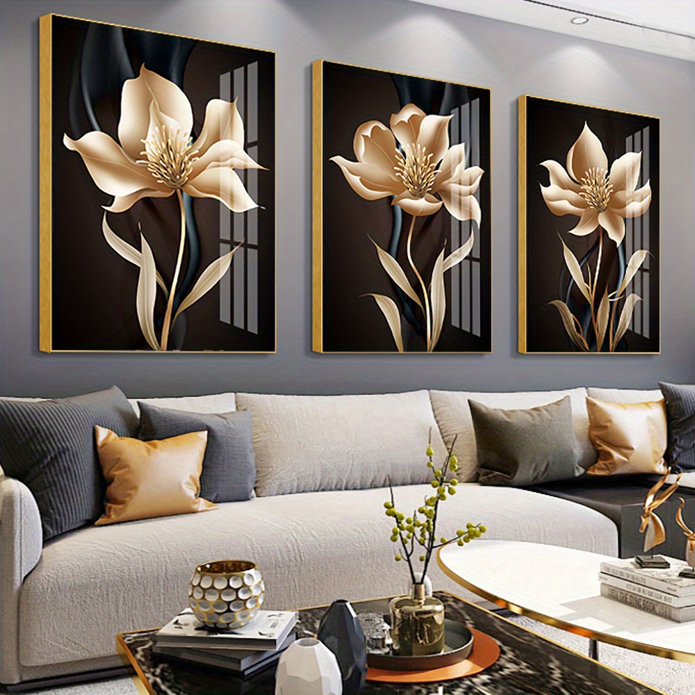 DekoArte - Cuadros decoracion salon modernos ESTILO FLORES 50x70 cm x3  piezas - Cuadros con marco negro incluido