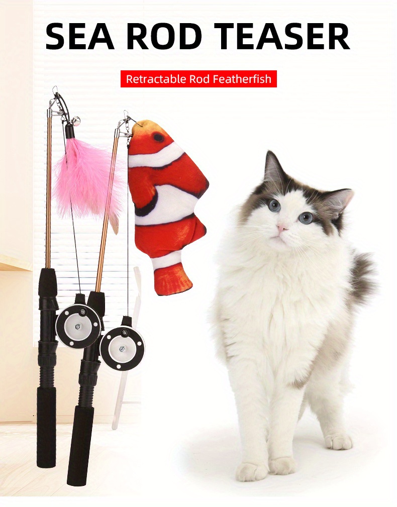 SDUSEIO Cat Toy Retractable Cat Toy Fishing Pole with Reel Pet Toy Funny  Interactive Toy Gift Item Cat Toy Fishing Rod Pole Floppy Kitten Fishing  Teaser for Cat Exercise : Pet Supplies 