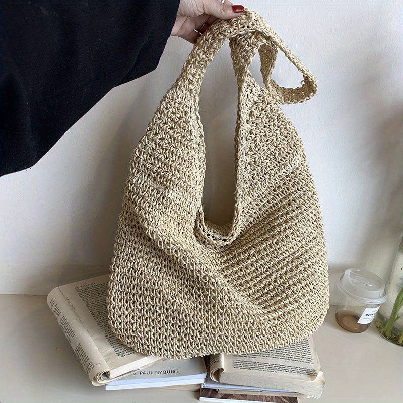 Woven Straw Magnet Handbag Slouchy Braided Straw Beach Bag Large Capacity  Casual Tote Bag, Discounts For Everyone
