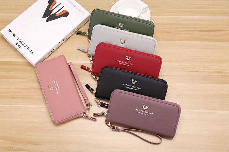 Minimalist Solid Color Long Wallet, Zipper Around Coin Purse, Large  Capacity Credit Card Holder - Temu Italy