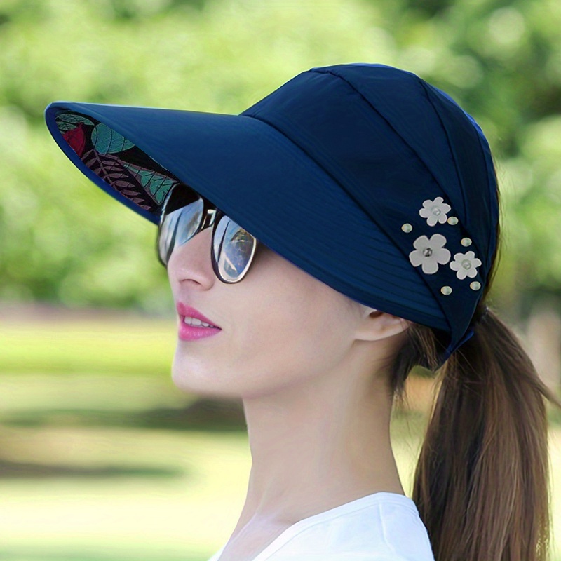 Summer Women Outdoor UV Protection Visors Pull-Out Enlarged Brim Empty Top Hat Korean Flower Big