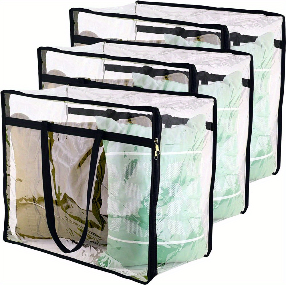 3 Pack Clear Storage Bags for Clothes Quilts Bedding - Airtight Waterp