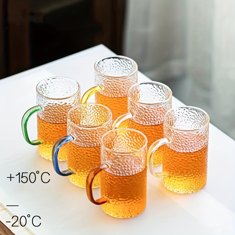 Glass Water Cup With Handle Embossed Glass Coffee Cups Heat - Temu