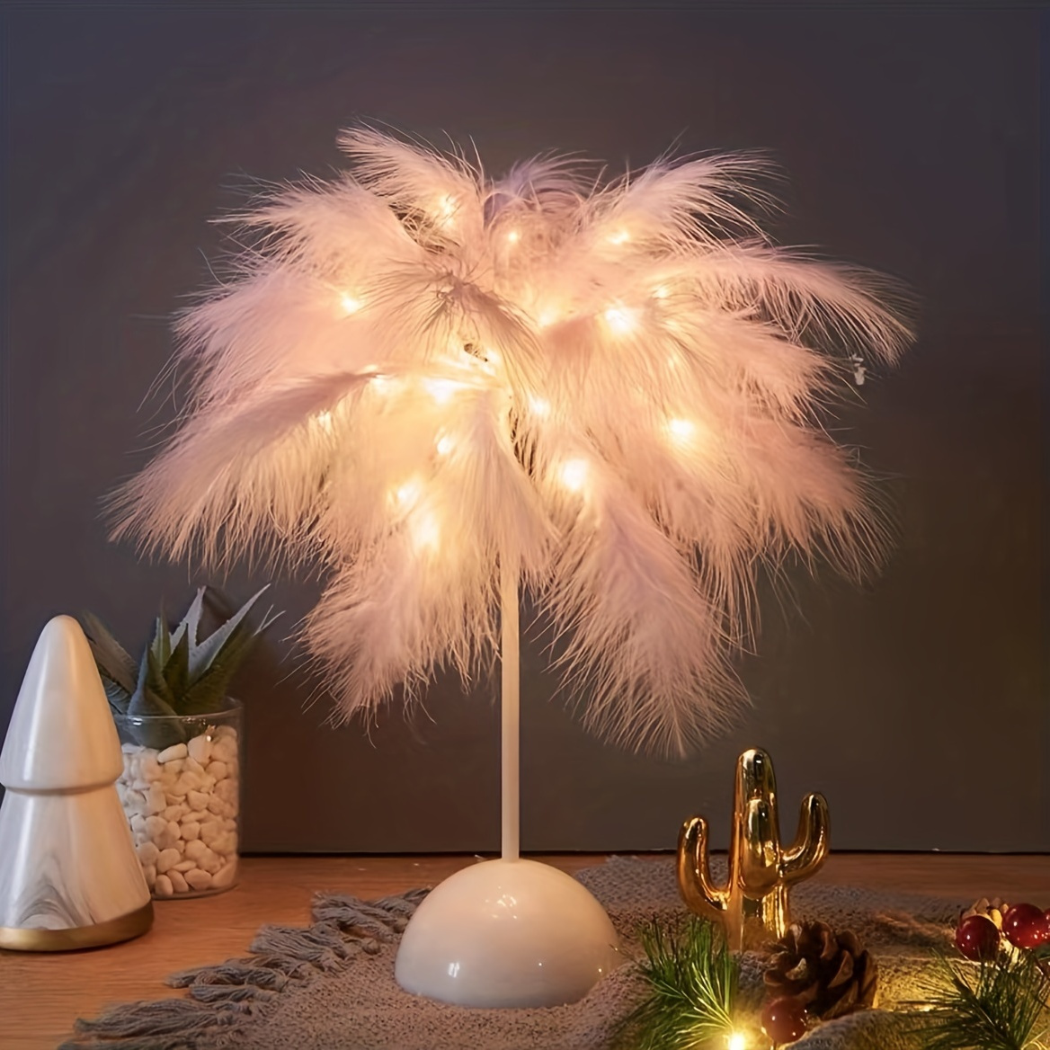 1pc Lampada Da Tavolo Con Piume, Lampada Da Decorazione Interna Per Camera  Da Letto Regalo Romantico Lampada Da Compleanno Con Piume Lampada Da Tavolo  Da Pranzo Luce Notturna San Valentino, Regalo Di