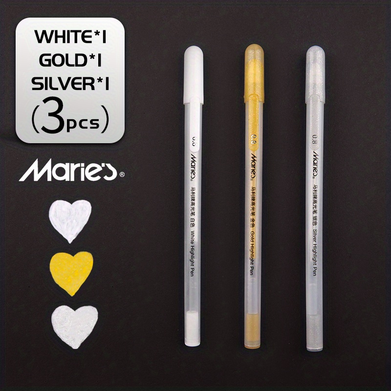 3 Pcs 0.8mm Highlighter Sketch Markers White Gold Silver Paint