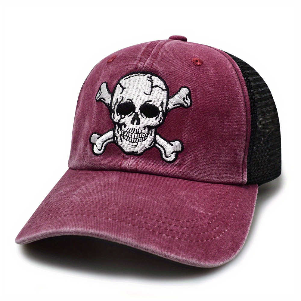 New Skull Head Pure Washed Mesh Summer Trendy Rapper Trucker