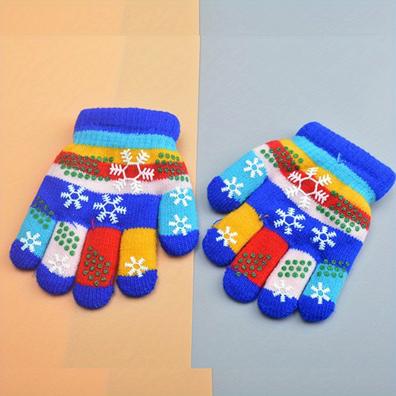 Image of Autumn And Winter Gloves Warm Color Snowflake Children Boys And Girls Students Children 5 Fingers Double Thick