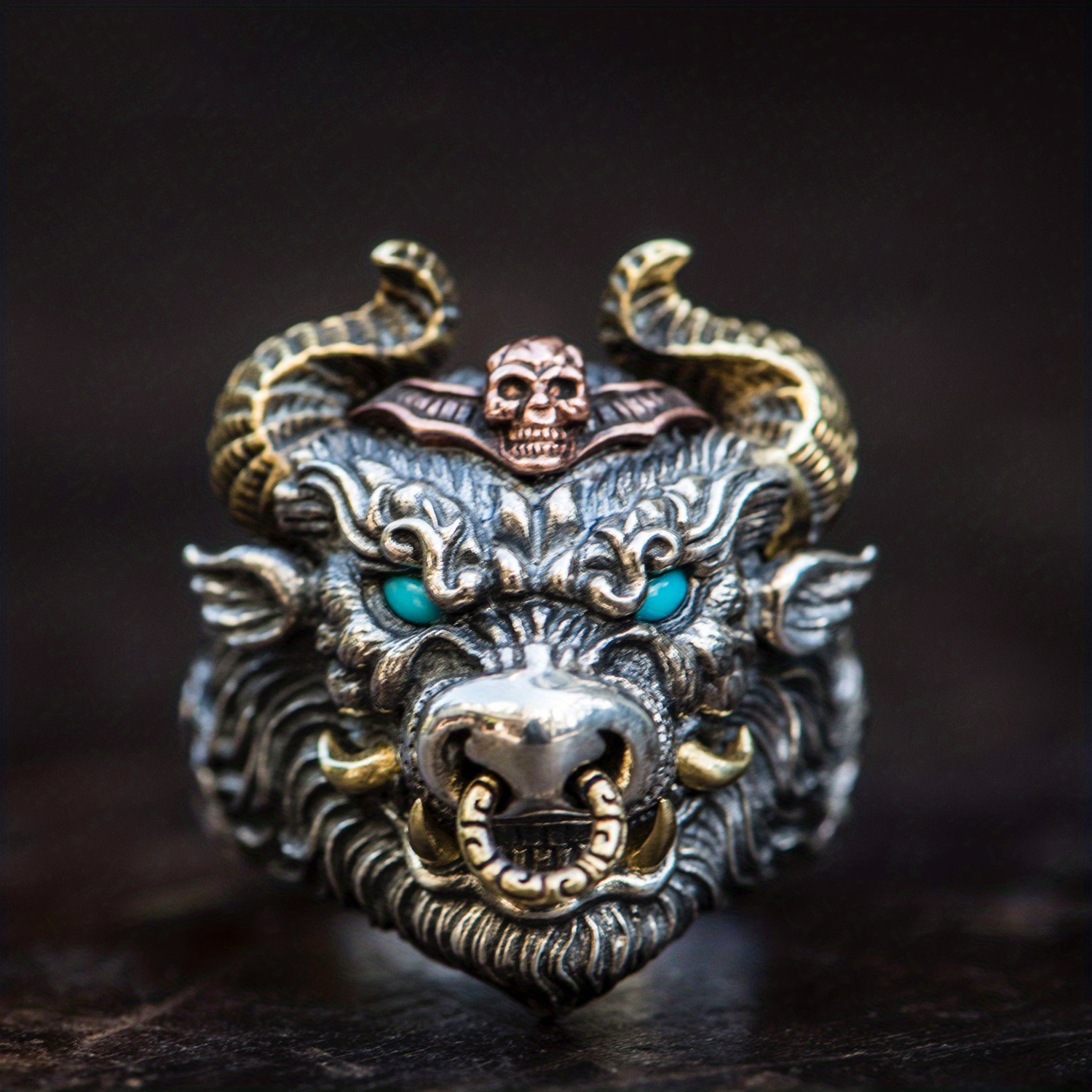 Men's Vintage Devil Bull Head Ring Adjustable Opening Ring Gift