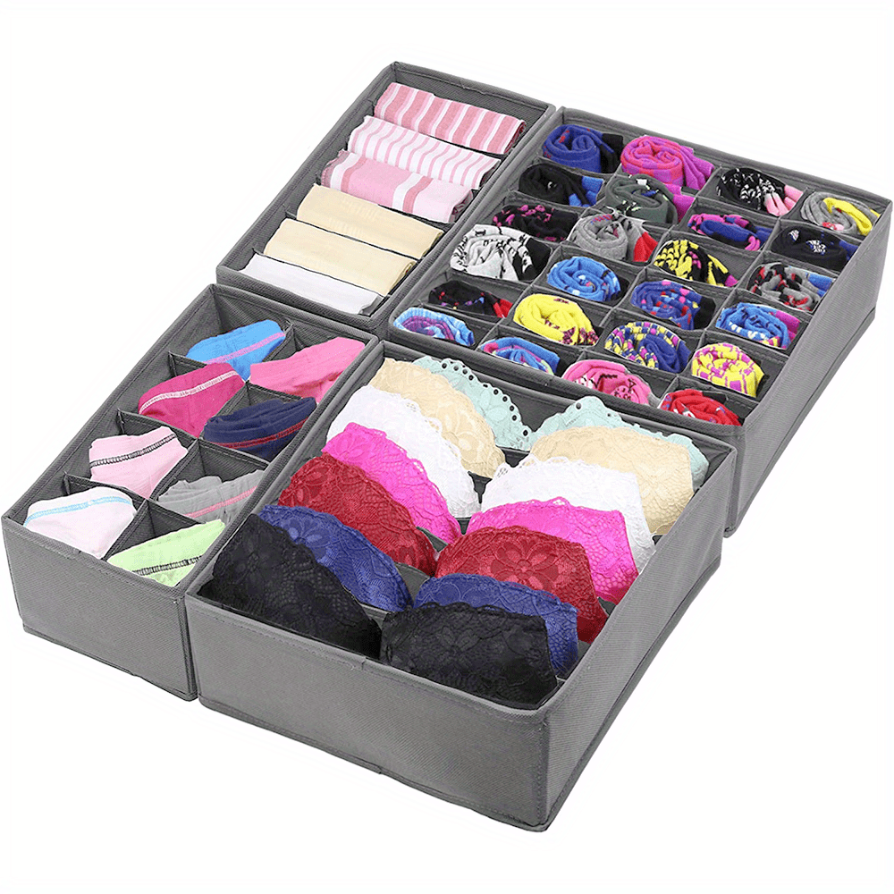  Uklay Organizador de calcetines con tapa, organizador de  cajones de ropa interior de 30 celdas, caja de almacenamiento plegable para  corbatas, lencería, calcetines, gris : Hogar y Cocina