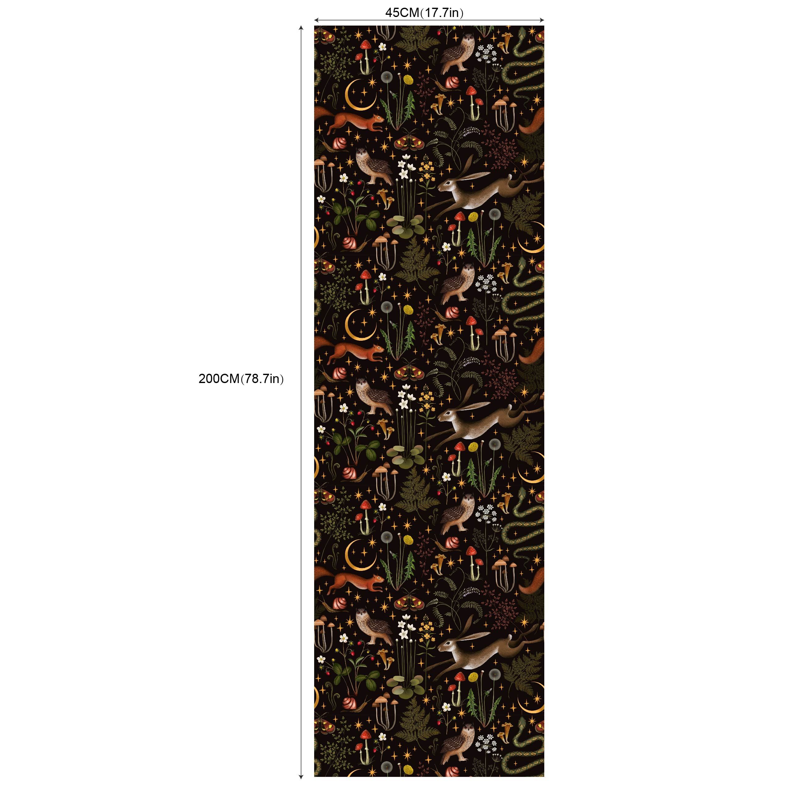 Image of 17.7in*78.7in*1pc Dark Floral Wall Mural, Forest Plant And Flower Wallpaper, Floral Wallpaper, Forest Animal Wall Painting, Removable Wallpaper, Reusable Wallpaper Rw343, 344