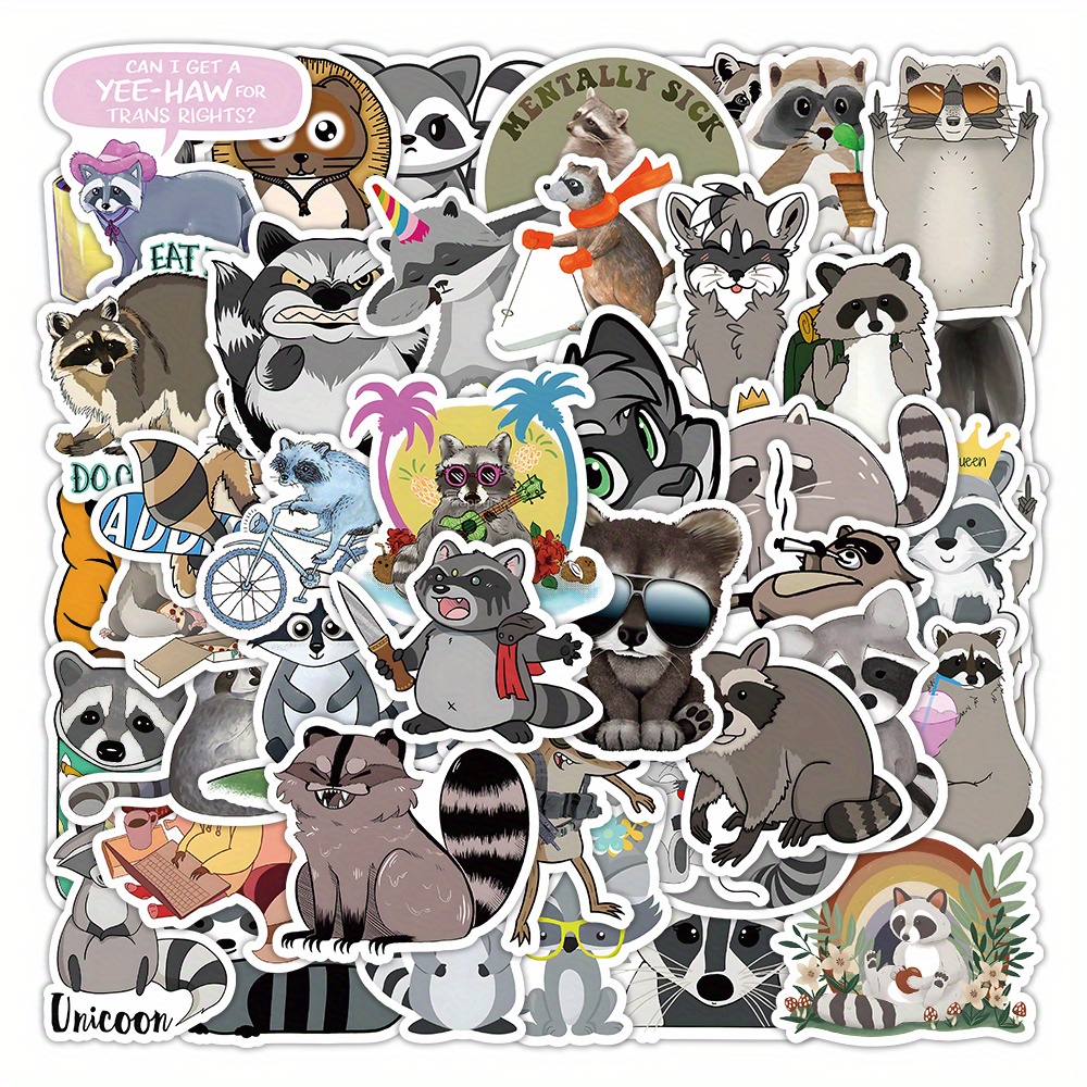 50Pcs The Northern Raccoon Stickers Vinyl Animal Stickers Pack for