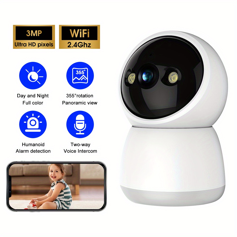 3mp ip wifi camera surveillance security baby monitor automatic human tracking cam full color night vision indoor video camera details 0