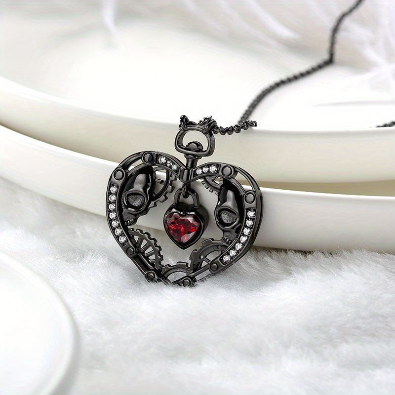 Fashion Women Skull Couple Necklace Heart Black Chain Pendant Gothic  Necklaces for Women Couple Jewelry Party Anniversary Gift
