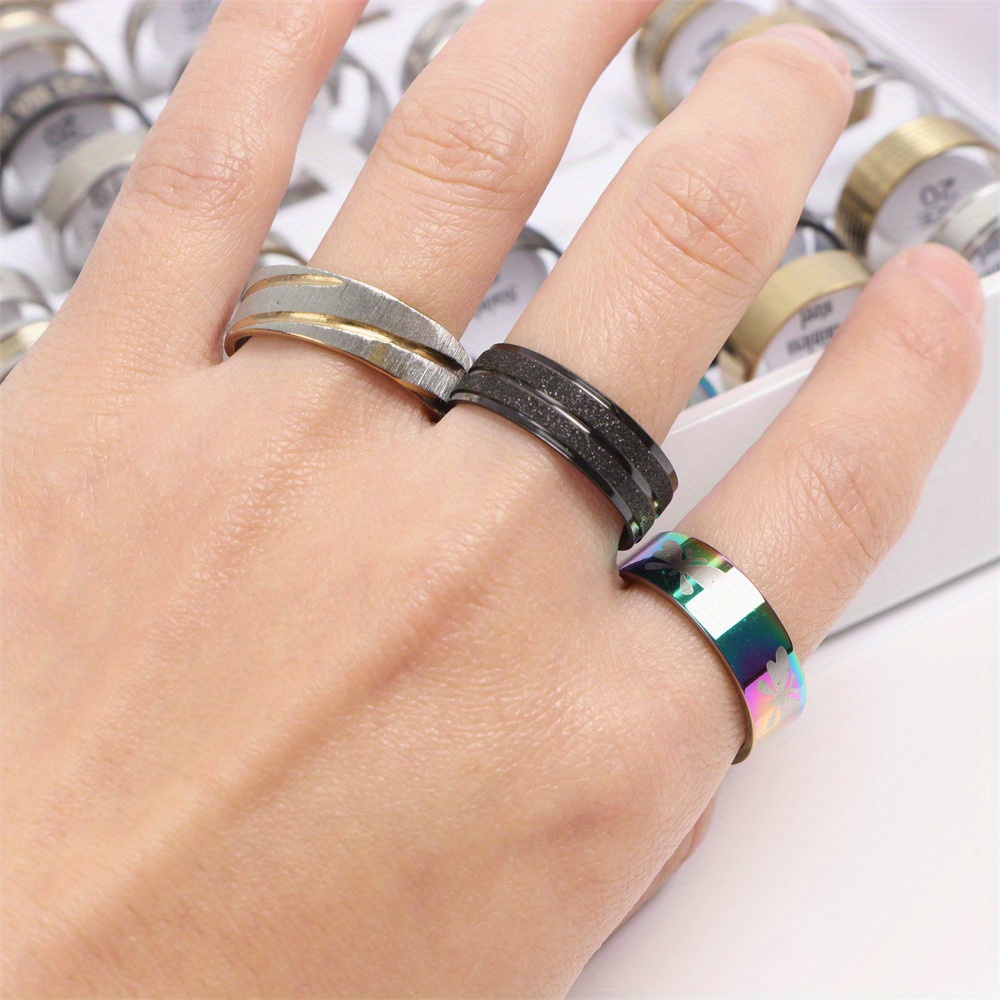 20pcs lot fashion stripe letter   plated stainless steel rings for men women jewelry party gifts details 6