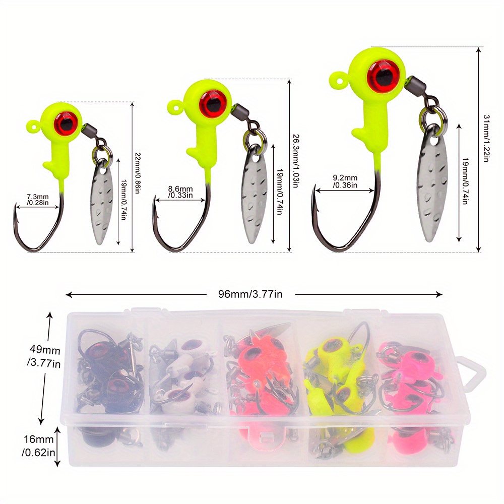 1/8 oz Jig Heads Freshwater Fishing Lures Jig Head with Eye Ball 25PCS  Painted Hooks Fishing Jigs for Bass/Crappie 1/8 oz crappie jigs