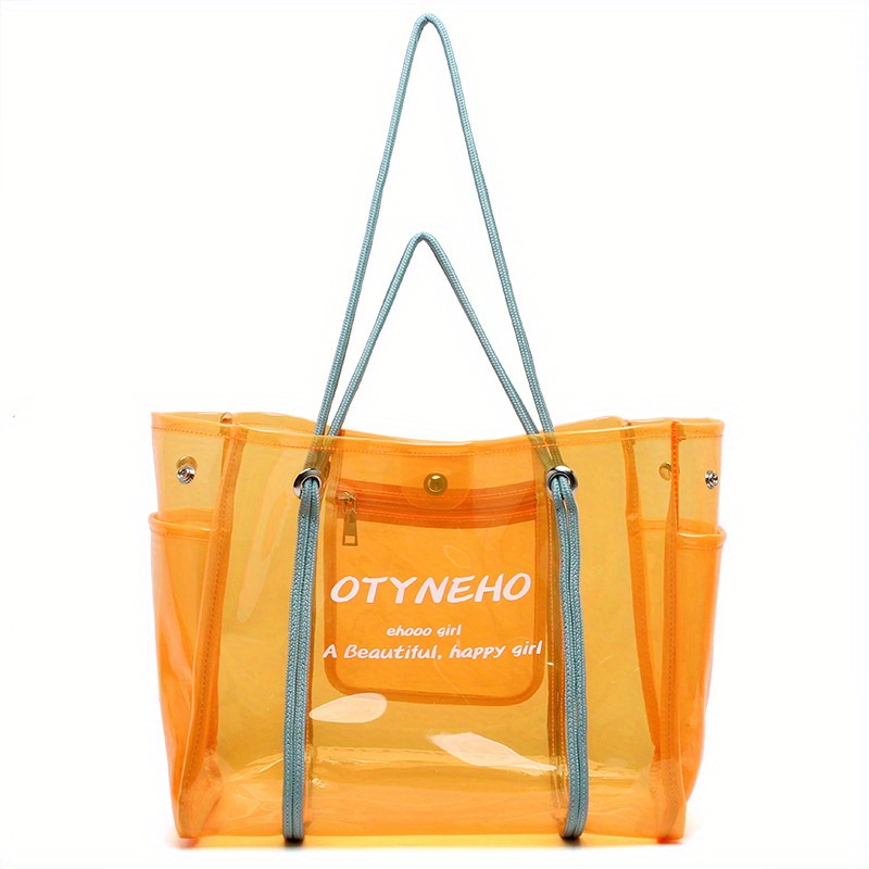 Transparent Jelly Tote Pvc Clear Handbag Bag Women Shoulder Capacity Beach  Large