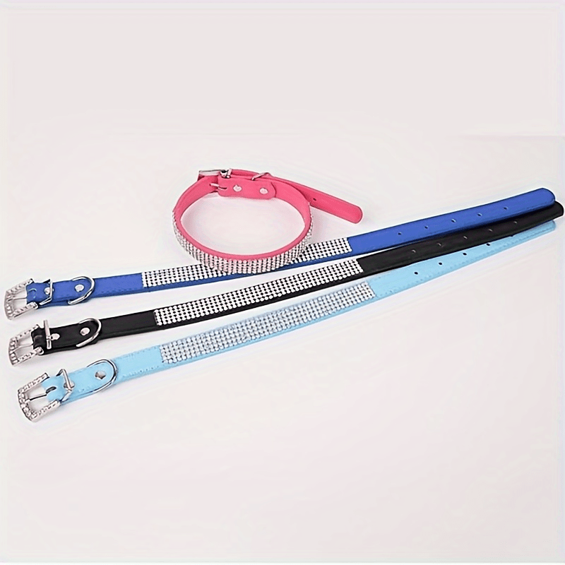 Adjustable Rhinestone Bling Leather Collar for Cats and Puppies