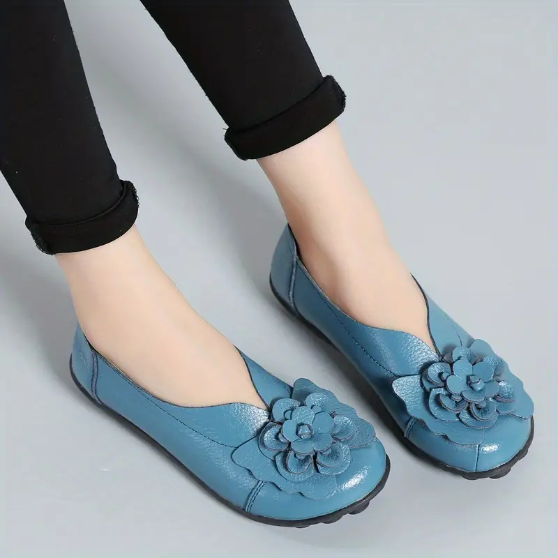womens flower decor flat shoes solid color low top slip on shoes casual walking shoes details 6