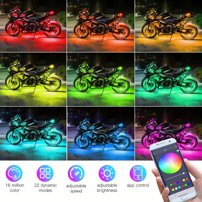 12pcs Kit De Bande Lumineuse Led Pour Moto Underglow Étanche - Temu Canada