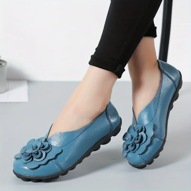womens flower decor flat shoes solid color low top slip on shoes casual walking shoes details 5