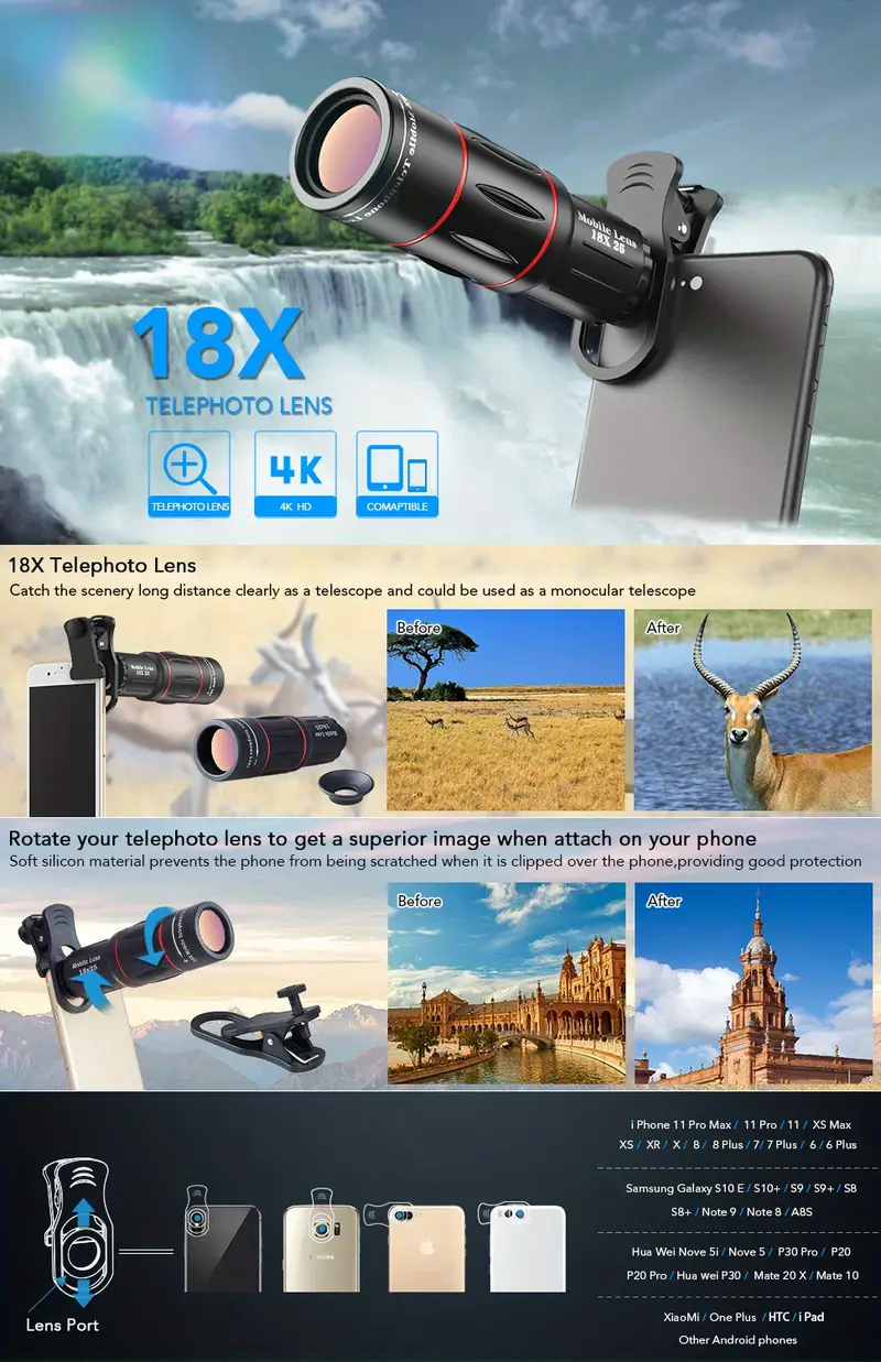 apexel 18x telescope telephoto lens with tripod monocular mobile phone camera lens for smartphones lente para celular for game camping hunting sports details 0