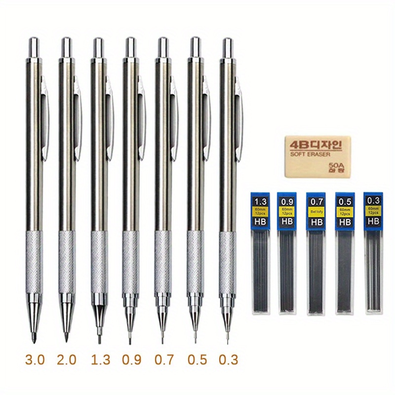 0.3 0.5 0.7 0.9 1.3 Mechanical Pencil Set Full Metal Art - Temu