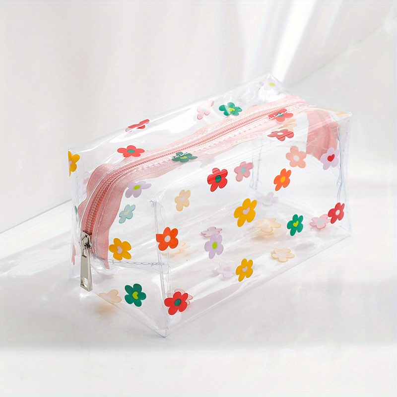 1pc Daisy Print Clear Pencil Case, Cute Waterproof Pencil Bag For Household