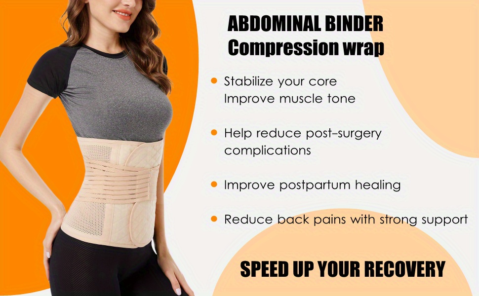  QEESMEI Postpartum Belly Band Abdominal Binder Post Surgery C- section Belly Binder Wrap Girdle Recovery Belt Back Support (Small/Medium,  Black) : Health & Household