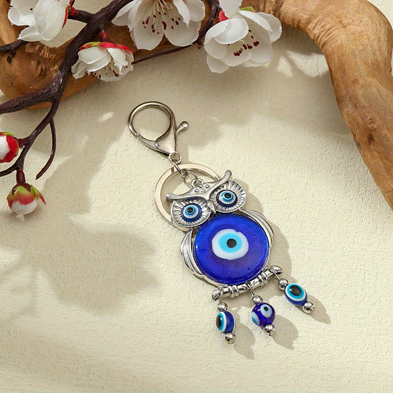 China Factory Vintage Ethnic Style Owl Keychain with Devil Eye