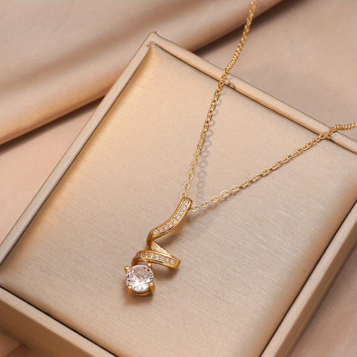 Geometric Rotating Line Zircon Pendant Necklace Female 18k - Temu