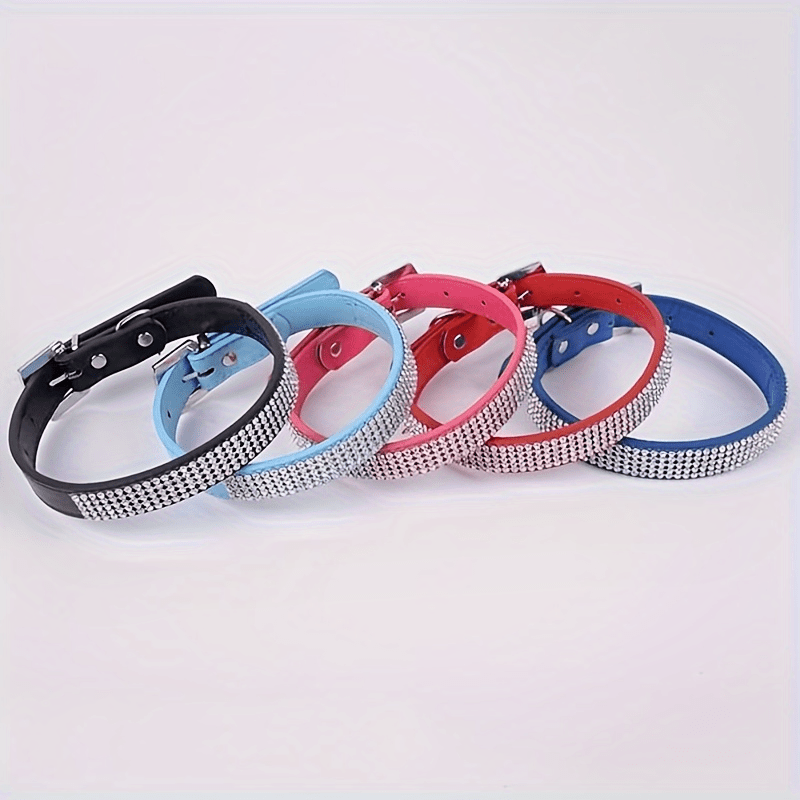 Adjustable Rhinestone Bling Leather Collar for Cats and Puppies