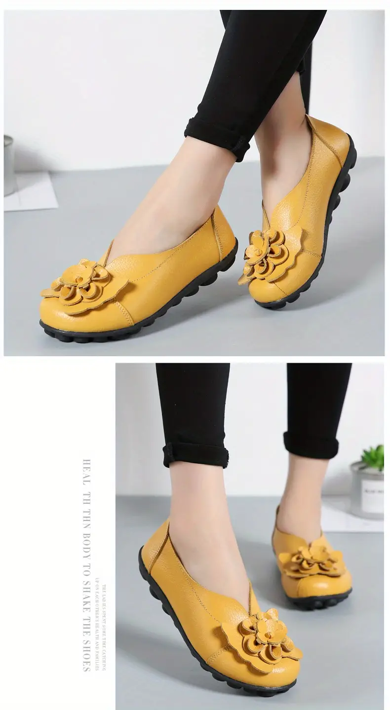 womens flower decor flat shoes solid color low top slip on shoes casual walking shoes details 3