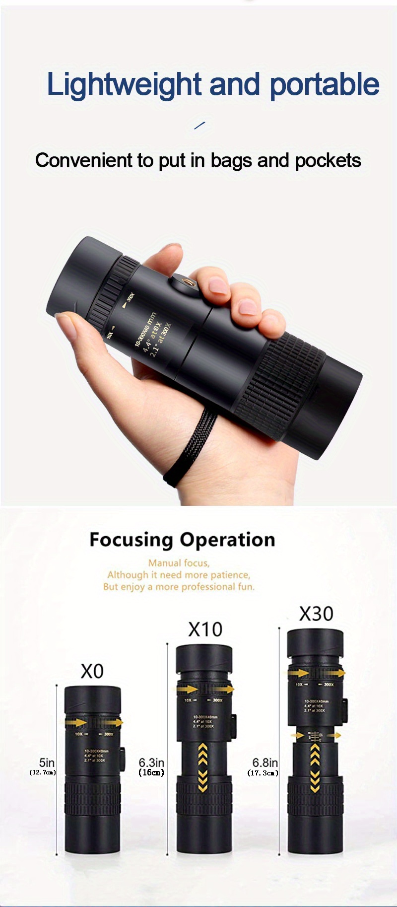 1pc 10 300x40 professional monocular telescope high definition waterproof powerful portable binocular for outdoor hunting camping details 7