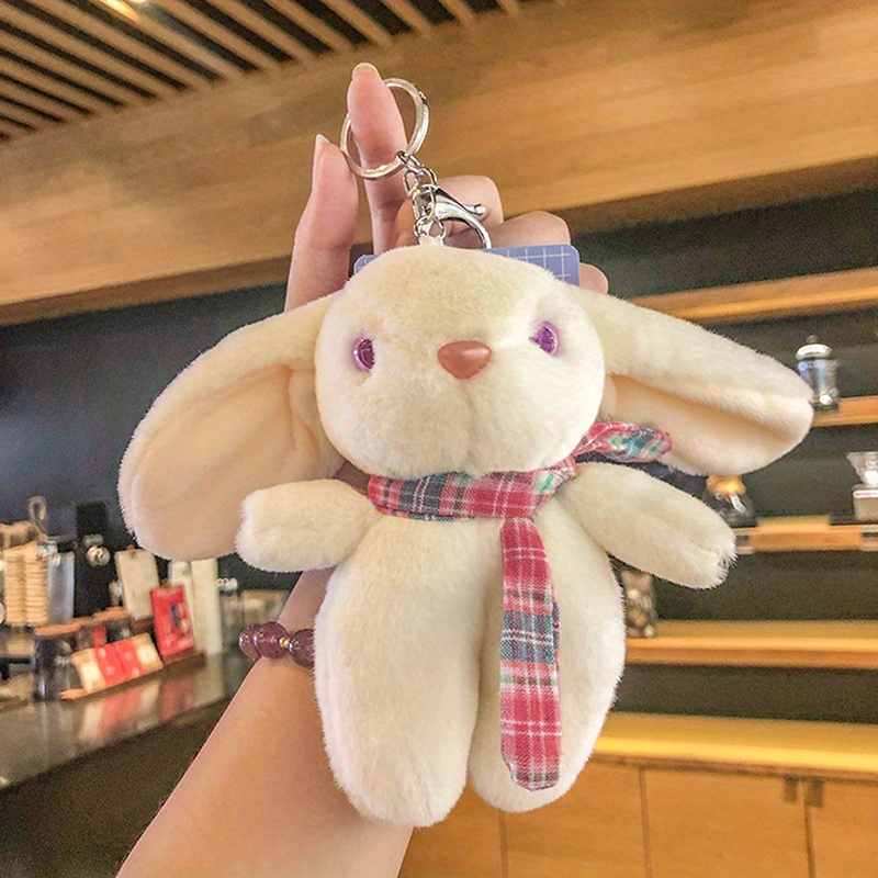 1pc Cartoon Rabbit Doll Keychain Cute Fuzzy Animal Key Ring Purse Bag  Backpack Car Charm Women Boys Girls Childrens Day Gift, High-quality &  Affordable