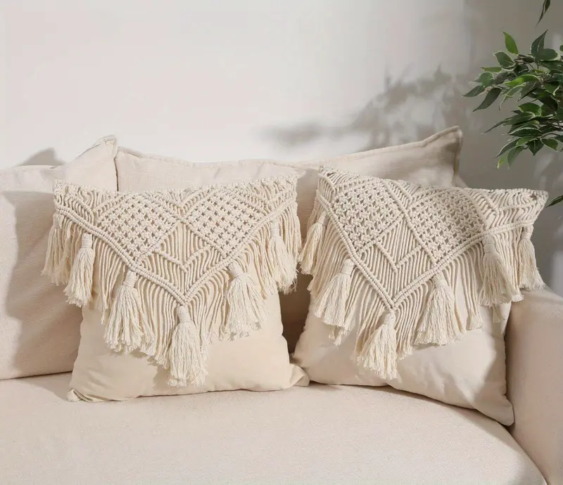 Boho Woven Throw Pillow Covers With Tassels Macrame Cushion - Temu