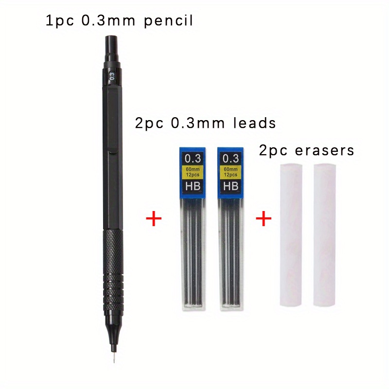Mechanical Pencil Set with Leads and Eraser Refills, 5 Sizes - 0.3