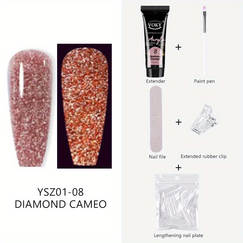 5pcs Reflective Glitter Nail Gel Set with Clip, File, Brush, and Tips