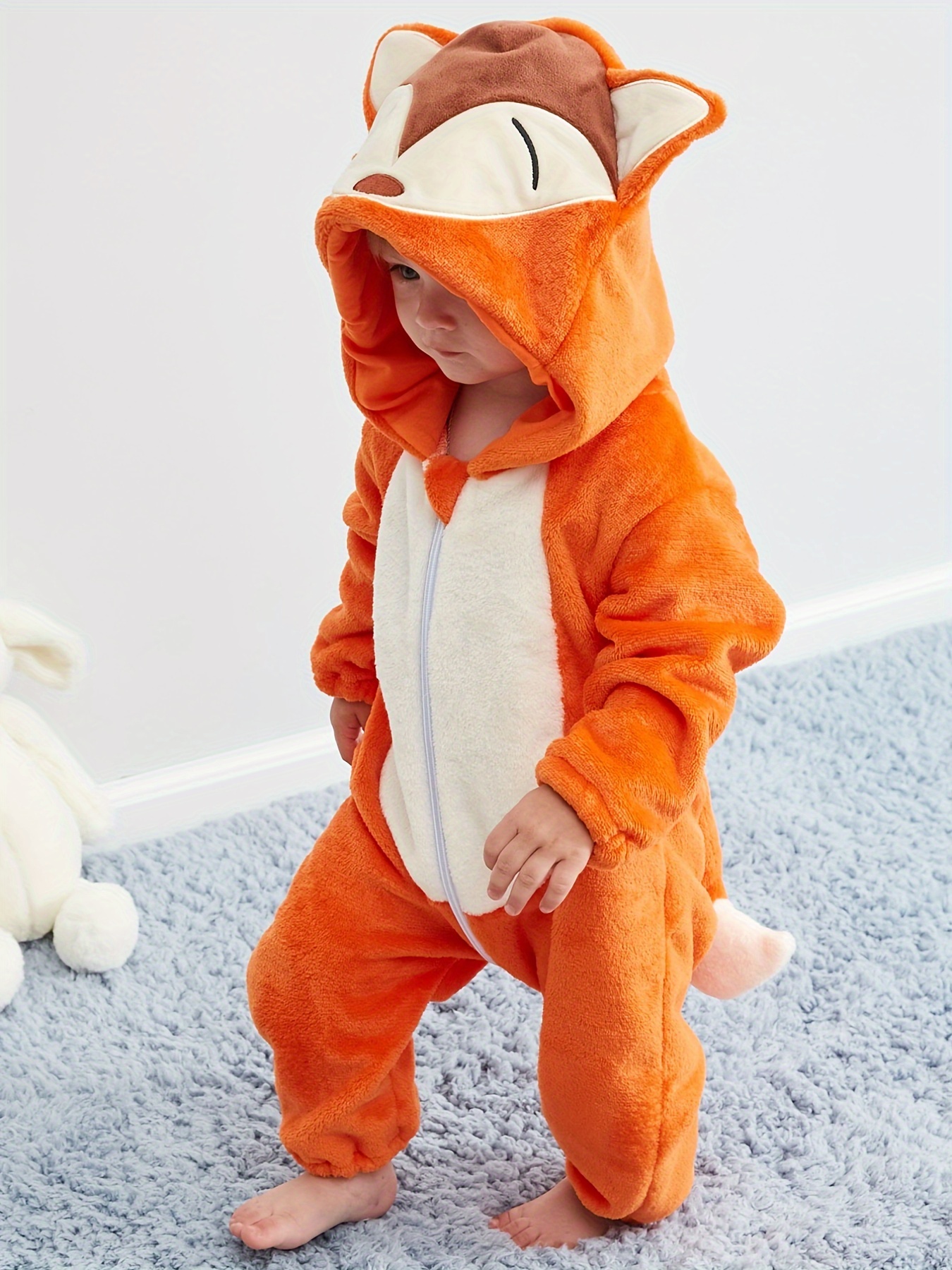 Baby Cute Bear Shapewear Jumpsuit Plush Warm Hooded Zip - Temu Canada