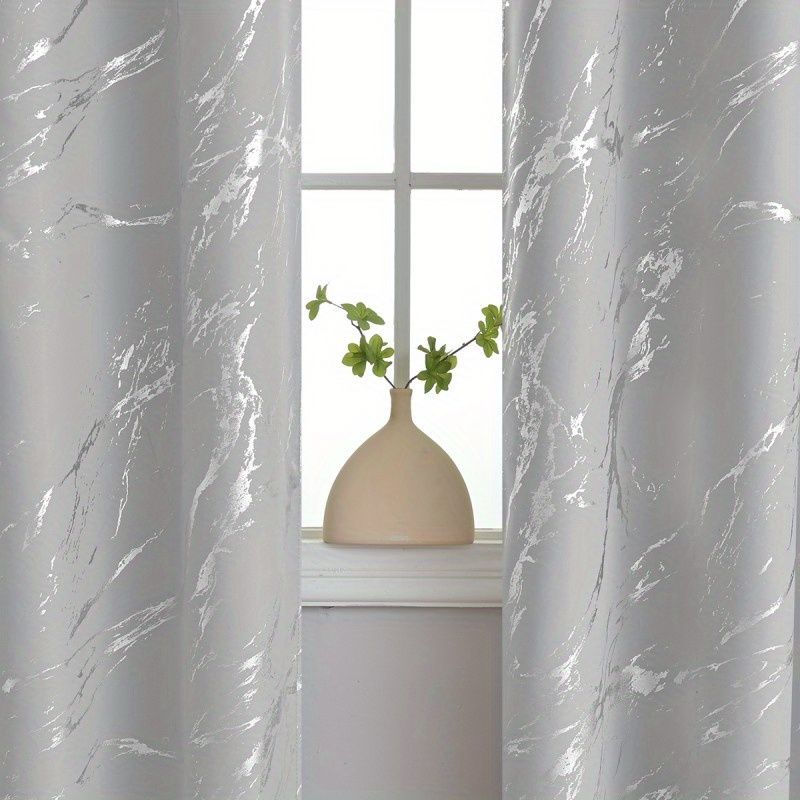 TEMU 1pc Elegant Gray Marble Pattern Curtain - European Style, 100% Polyester, Blackout Light-blocking Drapery With Easy Machine Wash, Ideal For