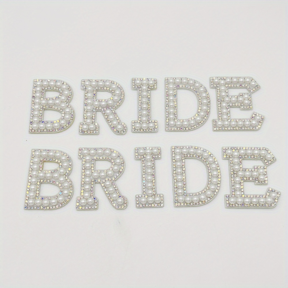 2 Sets BRIDE Pearl and * Letter Patches - Elegant DIY Wedding Decor for Hats, Clothes, Headbands, Bags - Iron-On Bridal Accessories (White), Bridesmaid Gifts