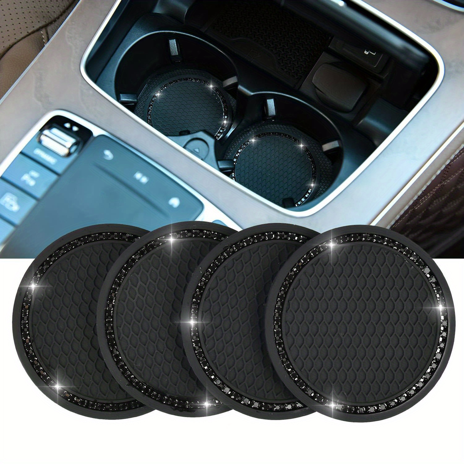 4 Pcs Bling Car Cup Holder Coaster, 2.75 inch Anti Slip Silicone