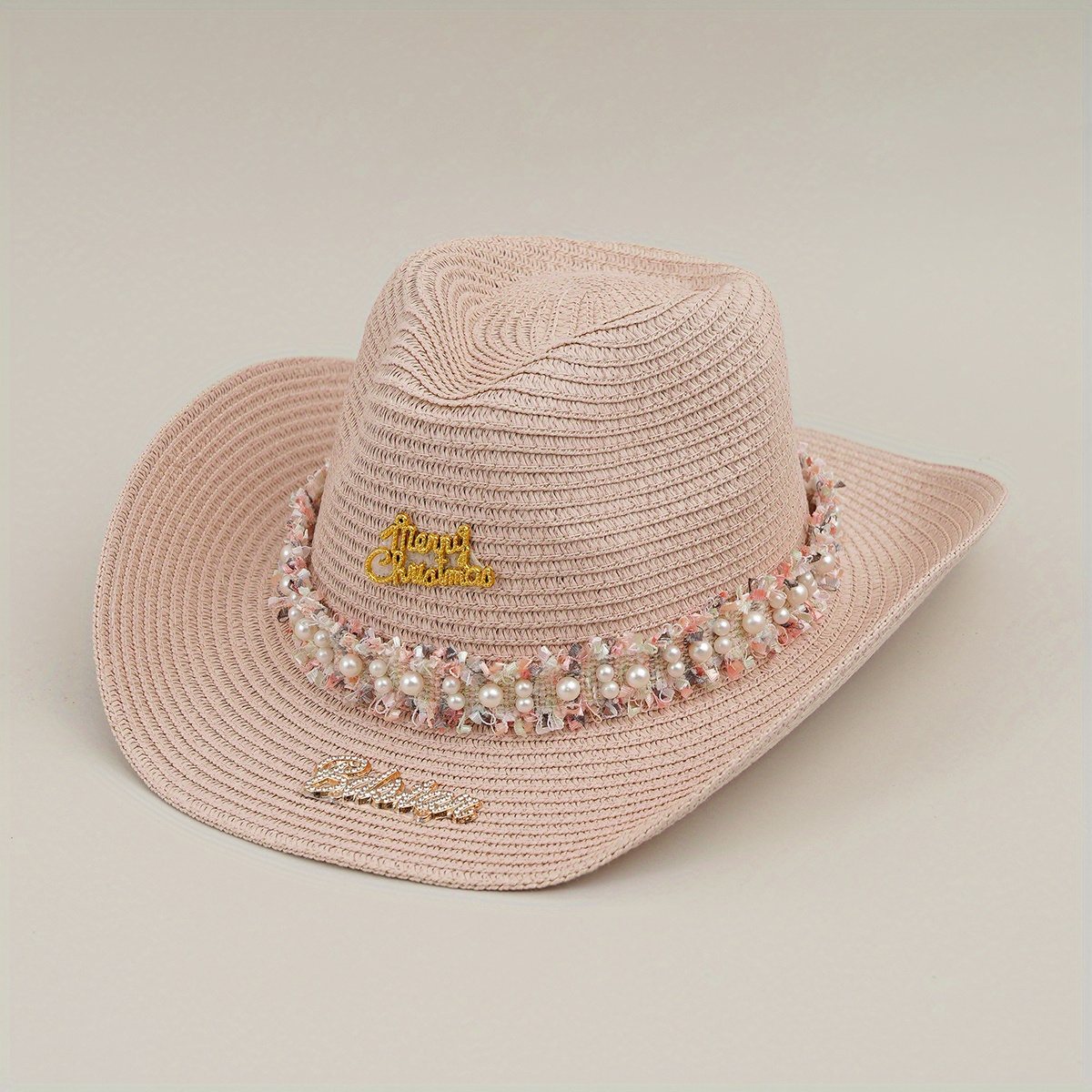 Cheap Girls Straw Hat Versatile Pearl And Lace Decoration